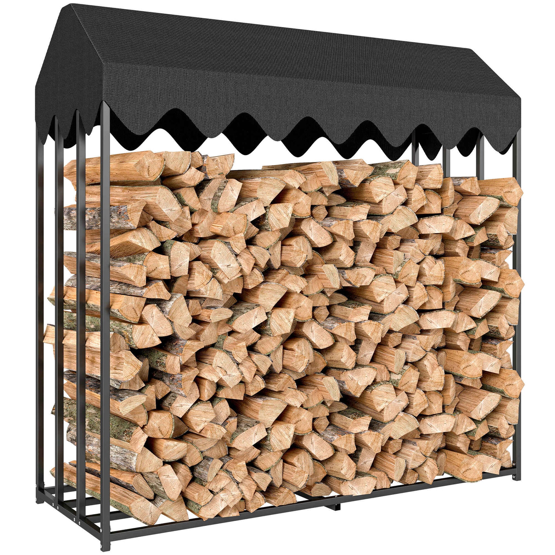 Estante de Leña Metálico, 186x70x185 cm, Leñero Exterior con Cubierta Impermeable 600D , Marco de Acero, Soporte para Leña de Chimenea, Carga 300 kg, para Jardín, Terraza