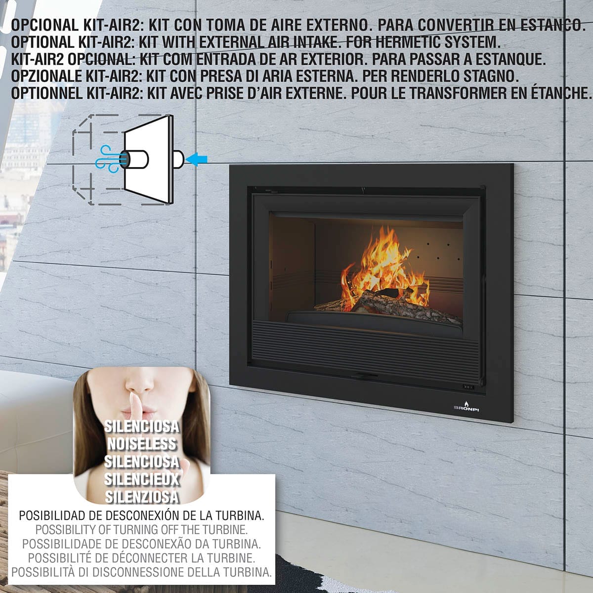 Estufa de Leña Insertable Paris 90-3C (Bronpi)